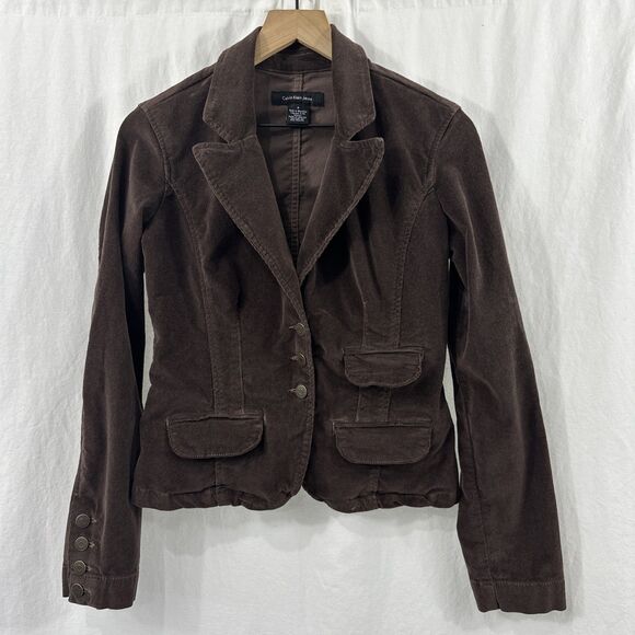 Calvin Klein Jeans Brown Corduroy Blazer Jacket Womens Size M Y2K Fall Career - Picture 1 of 11